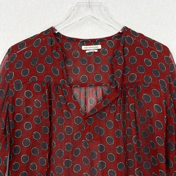ISABEL MARANT Shirt Womens 34 XS Rust Red Polka Dot Sheet Silk Long Sleeve - Picture 5 of 16